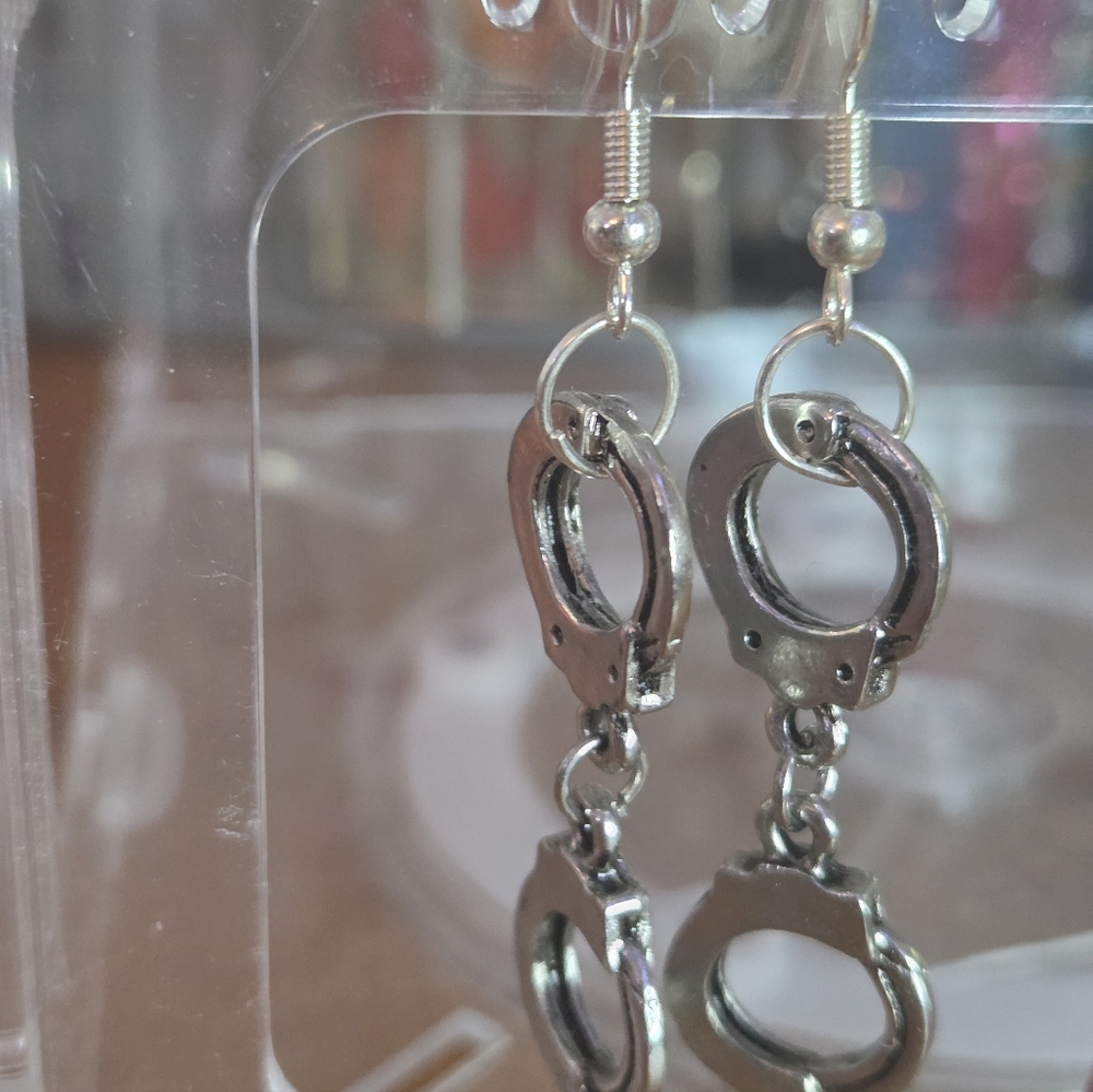 Silver Handcuff Dangle Earrings
